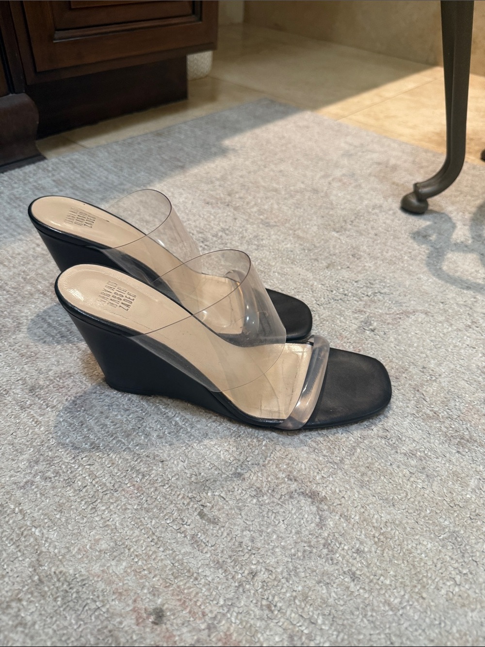 ZAD Black Wedge Sandals with Clear Straps